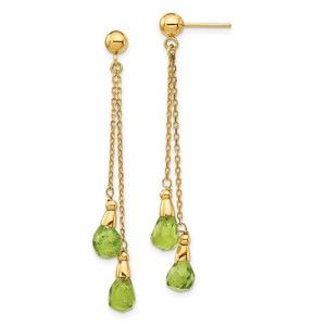14k Yellow Gold Peridot August Birthstone Dangle Drop Ladies Earrings